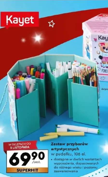 zestaw artystyczny w drewnianej walizce