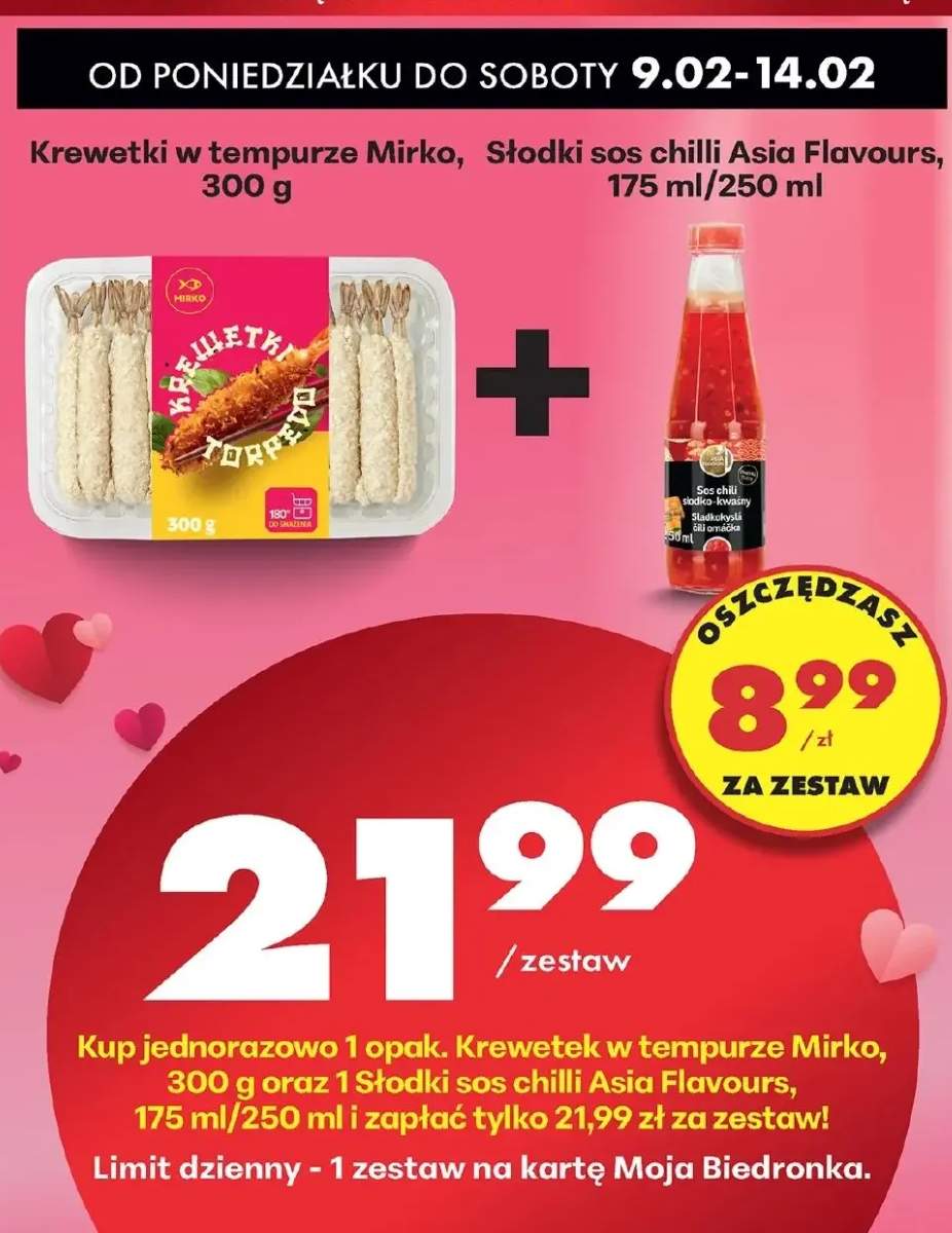 Zestaw: krewetki w tempurze + słodki sos chilli