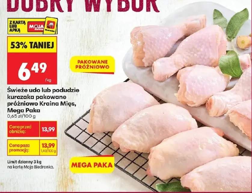 Świeże udo lub podudzie kurczaka pakowane próżniowo MEGA PAKA