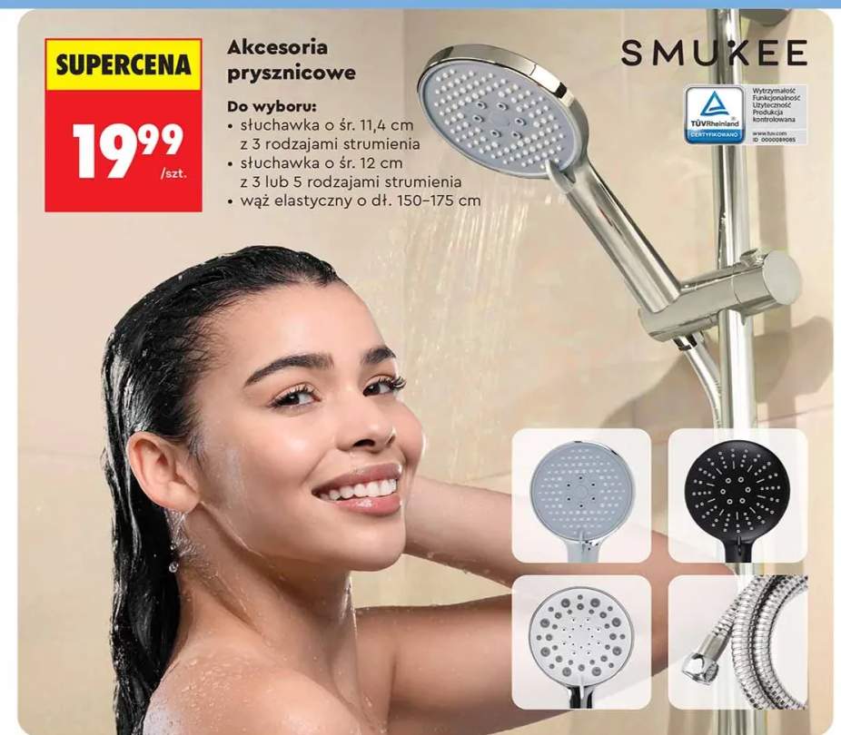 Akcesoria prysznicowe słuchawka o śr. 12cm z 3 lub 5 rodzajami strumienia