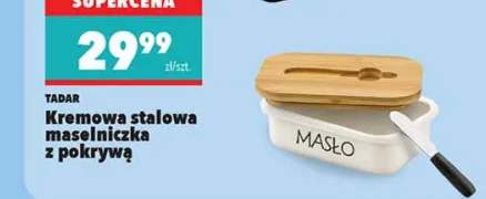 Kremowa stalowa maselniczka z pokrywą