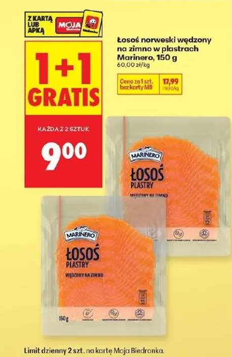 Łosoś norweski wędzony na zimno w plastrach 1+1 GRATIS