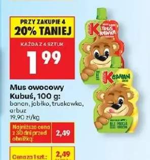 Mus owocowy Kubuś banan, jabłko, truskawka, arbuz