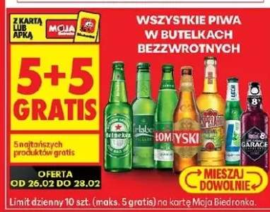 Piwa w butelkach bezzwrotnych 5+5 GRATIS
