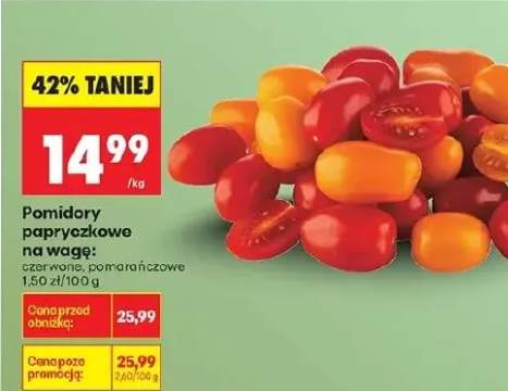 Pomidory papryczkowę na wagę: czerwone, pomarańczowe