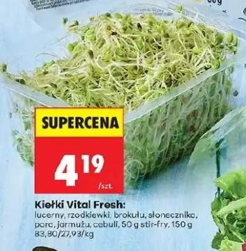 Kiełki Vital Fresh lucerny, rzodkiewki, brokuły, słonecznika, pora, jarmużu, cebuli, 50g stir-fry, 150g