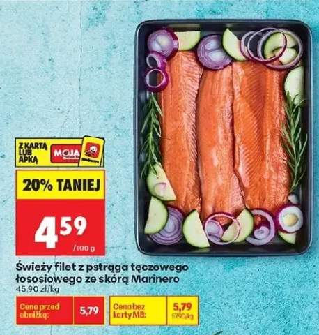 Świeży filet z pstrąga łęczowego łososiowego ze skórą