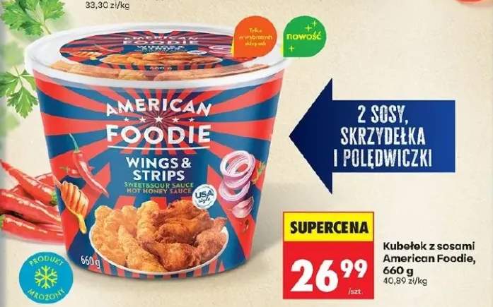 Kubełek z sosami Wings & Strips chicken popcorn & sauces hot honey sauce