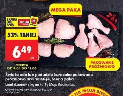 Świeże udo lub podudzie kurczaka pakowane próżniowo Kraina Mięs, Mega paka