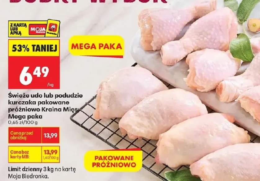 Świeże udo lub podudzie kurczaka pakowane próżniowo Mega paka