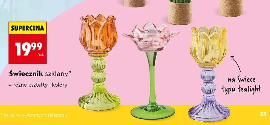 Świecznik szklany, różne kształty i kolory