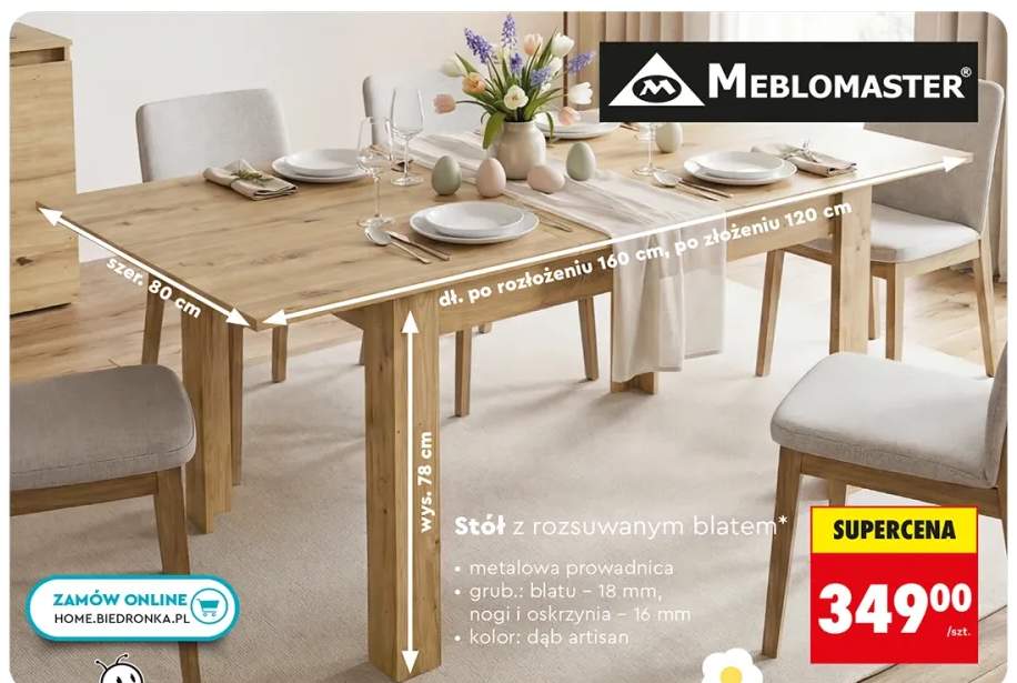 Stół z rozsuwanym blatem 80x120-160 cm