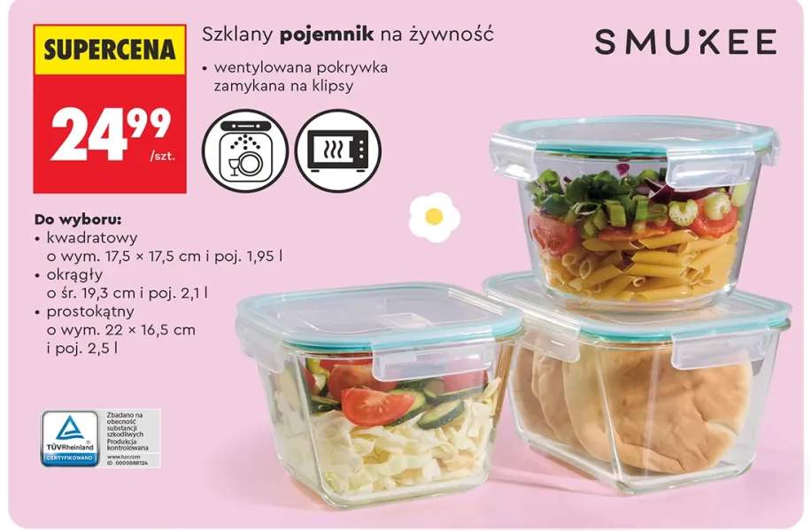 Szklany pojemnik na żywność, różne rodzaje