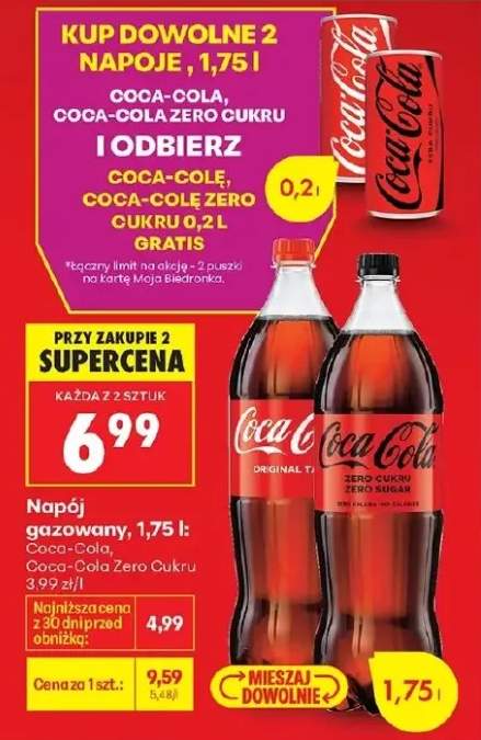 Napój gazowany 0,2l gratis przy zakupie 2 napojów 1,75l