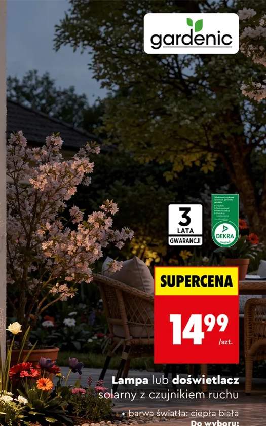 Lampa lub doświetlacz solarny z czujnikiem ruchu