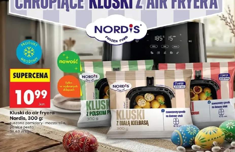 Kluski do air fryera suszone pomidory i mozzarella, polskie pesto