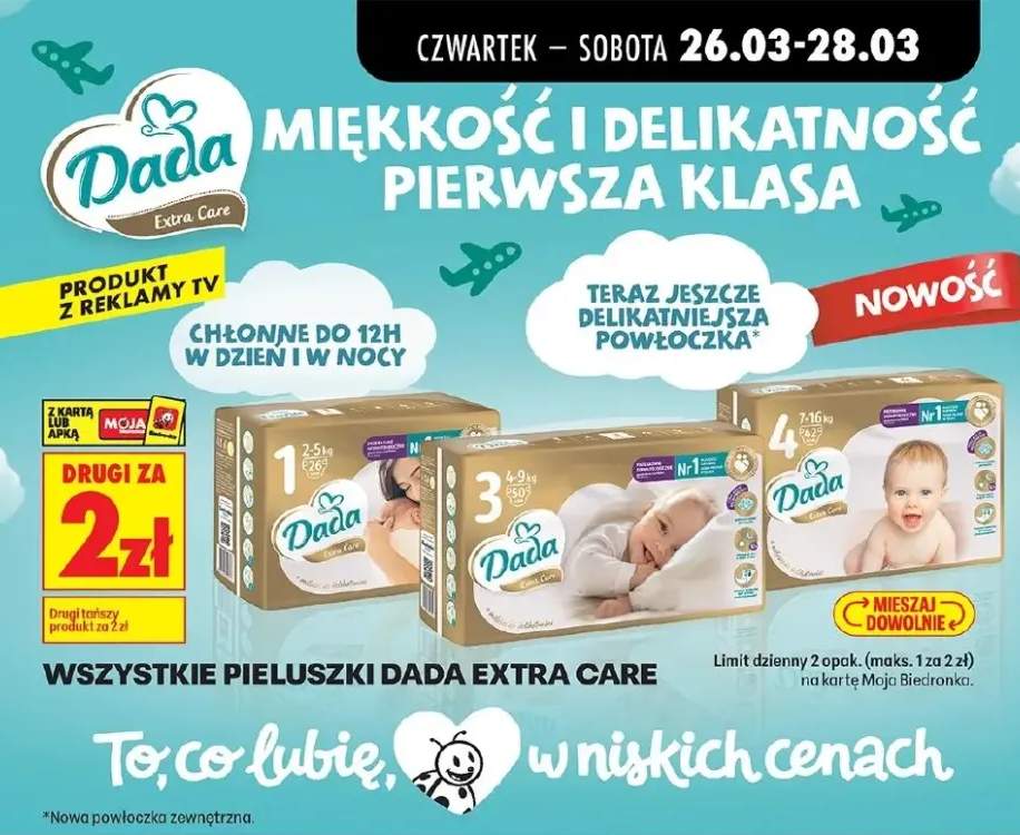 Pieluszki Extra Care rozmiar 1