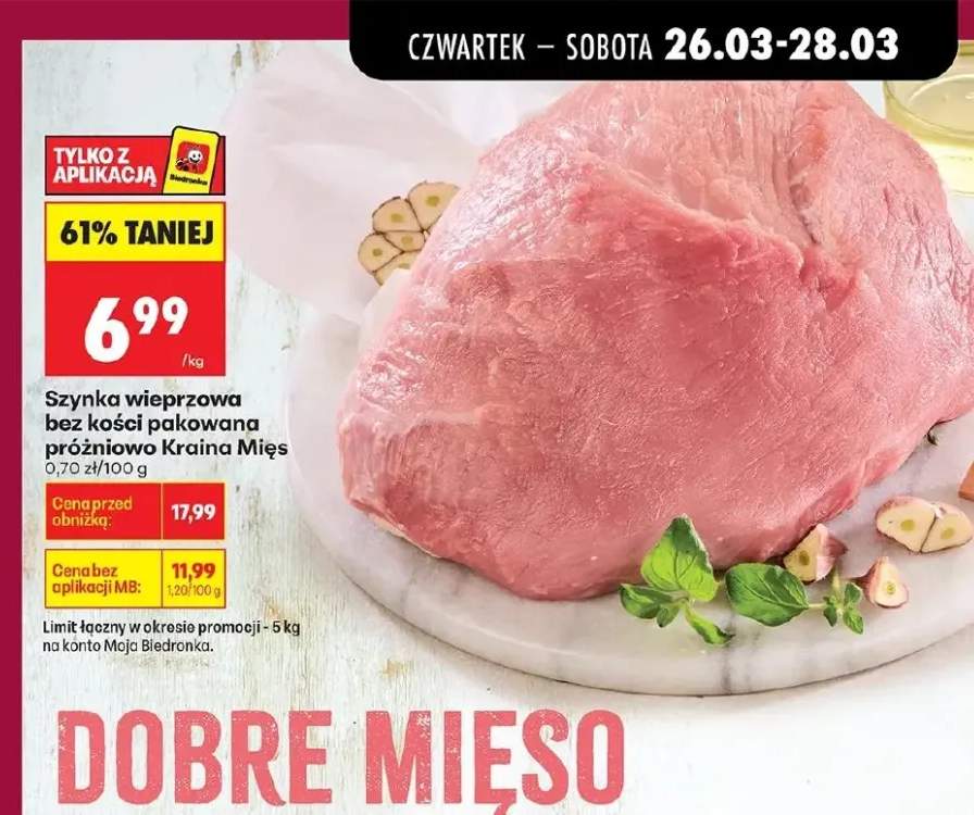 Szynka wieprzowa bez kości pakowana próżniowo