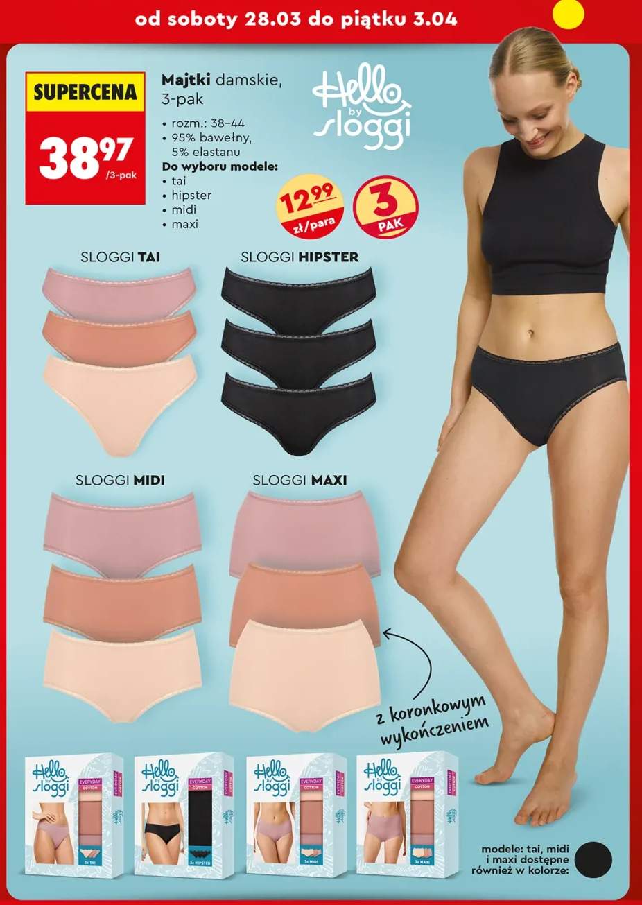 Majtki damskie, 3-pak, różne rodzaje