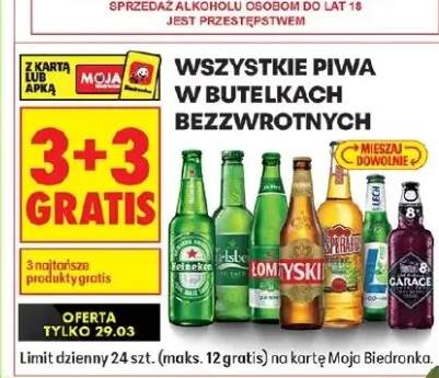Piwa w butelkach bezzwrotnych Heineken, Żubr, Okocim, Łomżyskie, Desperados, Garage