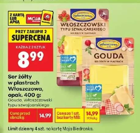 Ser żółty w plastrach typu szwajcarskiego: Gouda, Włoszczowski