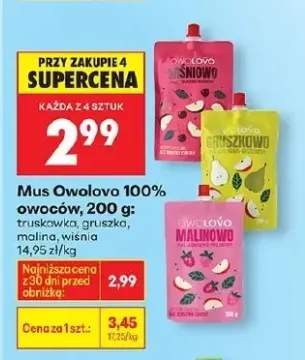Mus owocowy 100% owoców truskawka, gruszka, malina, wiśnia