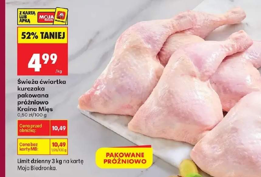 Świeża ćwiartka kurczaka pakowana próżniowo