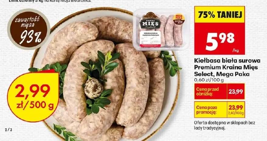 Kiełbasa biała surowa Premium Kraina Mięs Select, Mega Paka