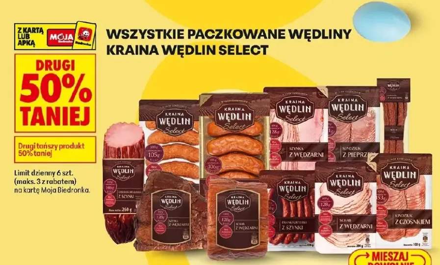 Wędliny paczkonwane Kraina Wędlin Select różne rodzaje
