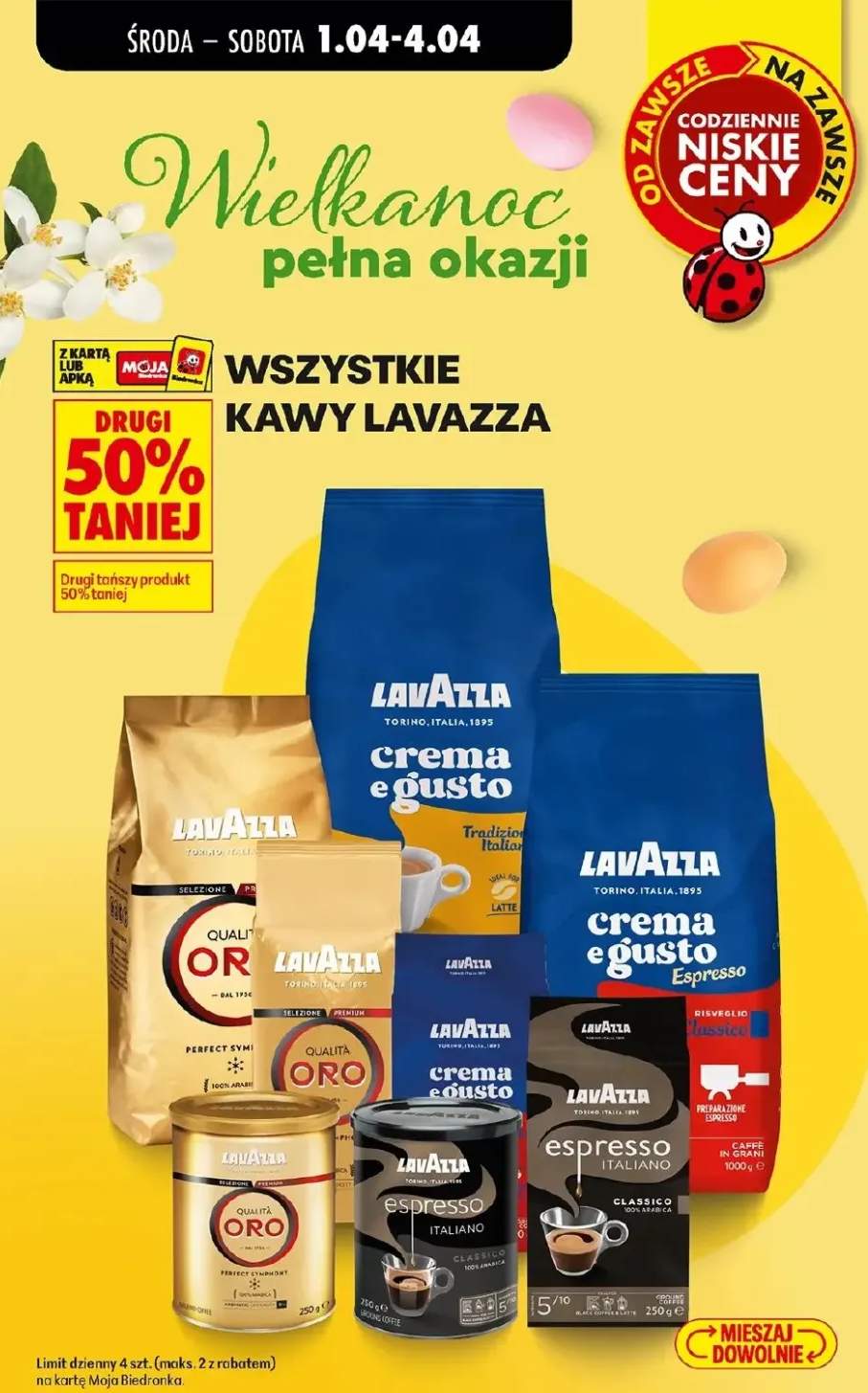 Kawa (różne rodzaje: Crema e Gusto, Qualità Oro, Espresso Italiano)