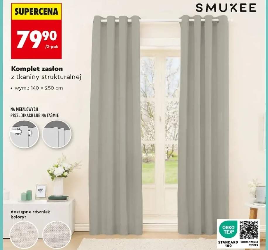 Komplet zasłon z tkaniny strukturalnej