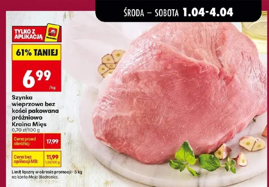 Szynka wieprzowa bez kości pakowana próżniowo