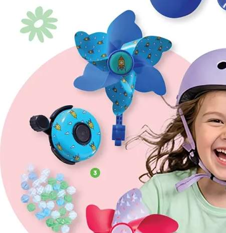 Zestaw z koralikami: wiatraczek, dzwonek, koraliki na szprychy, różne kolory