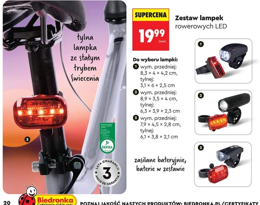 Zestaw lampek rowerowych LED wariant 3