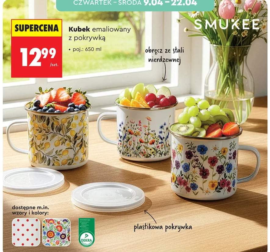 Kubek emaliowany z pokrywką