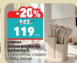 Zestaw przyborów kuchennych 12 elementów, z nożami i deską, beżowe