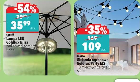 Lampa LED Goldlux Birra pod parasol ogrodowy USB-C