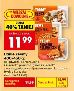 Polędwiczki panierowane z kurczaka pikantne, gyros z kurczaka z sezamem, polędwiczki panierowane z kurczaka, frytki z kurczaka