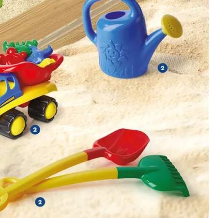 Zabawki do piasku wywrotka z 2 foremkami lub łopatką i grabkami