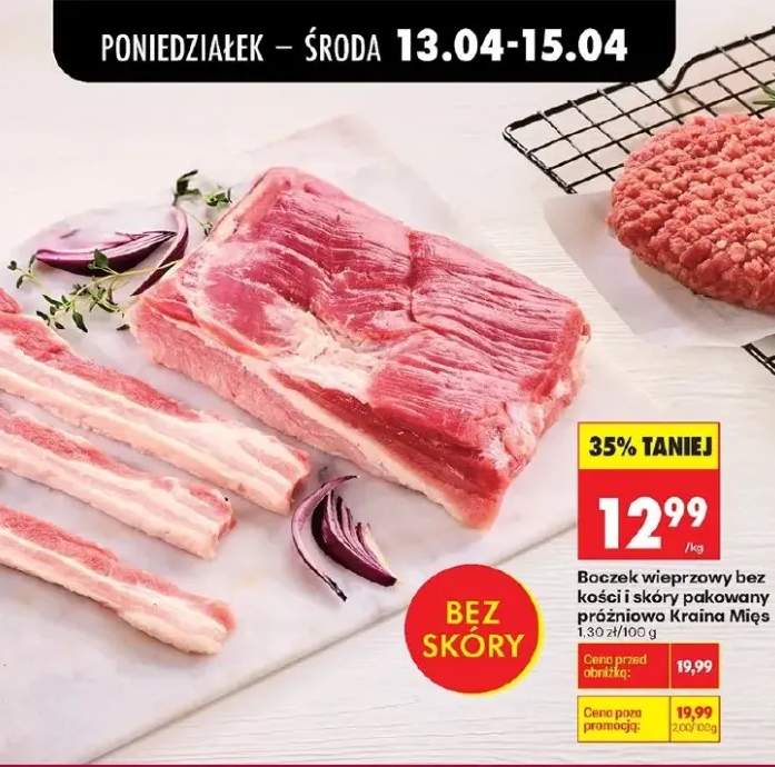 Boczek wieprzowy bez kości i skóry pakowany próżniowo