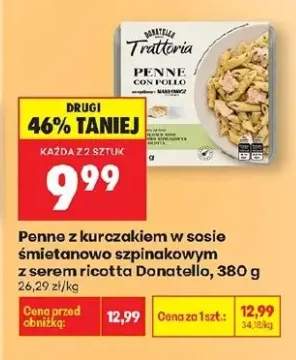 Penne z kurczakiem w sosie śmietanowo szpinakowym z serem ricotta