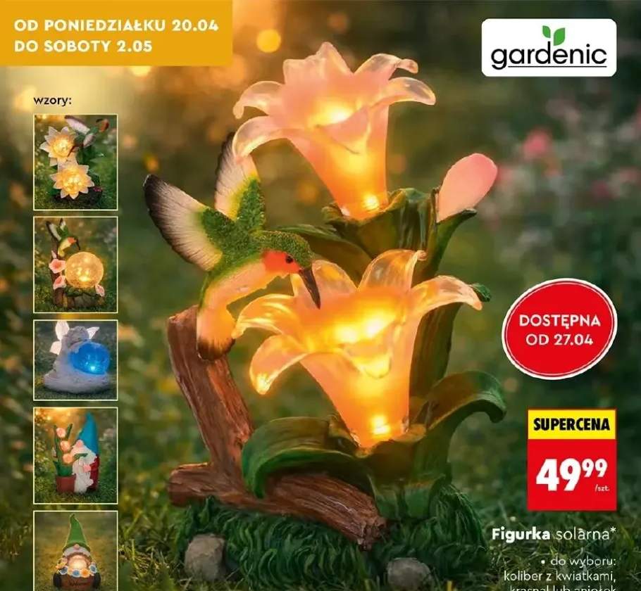 Figurka solarna koliber z kwiatami