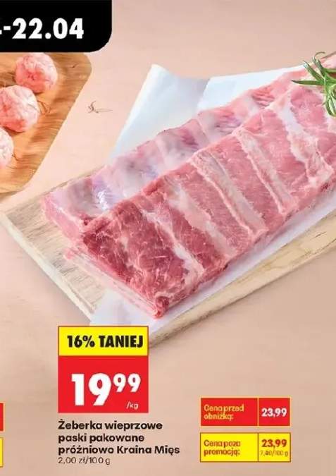 Żeberka wieprzowe paski pakowane próżniowo