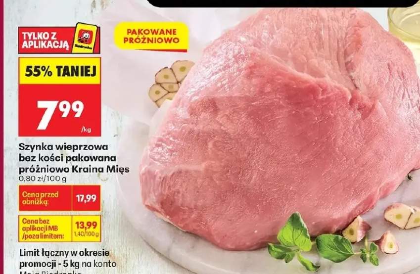 Szynka wieprzowa bez kości pakowana próżniowo