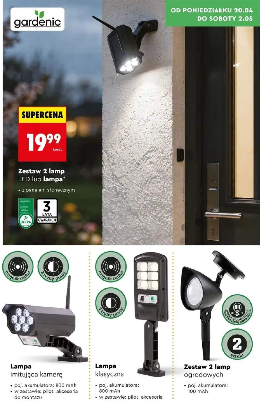 Zestaw 2 lamp LED lub lampa z panelem słonecznym