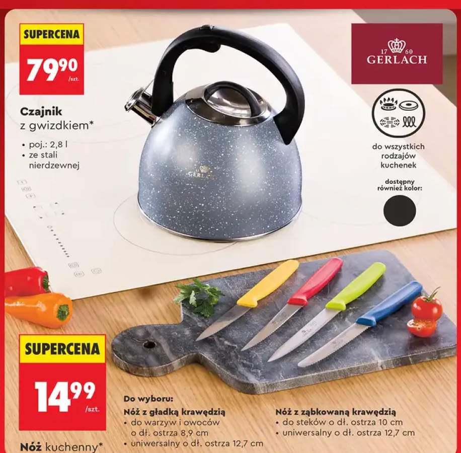 Nóż kuchenny z ząbkowaną krawędzią do steków