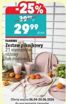 Zestaw piknikowy 21 elementów różowy lub miętowy