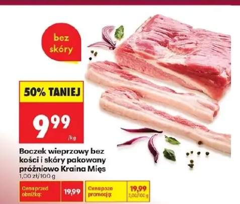 Boczek wieprzowy bez kości i skóry pakowany próżniowo Kraina Mięs