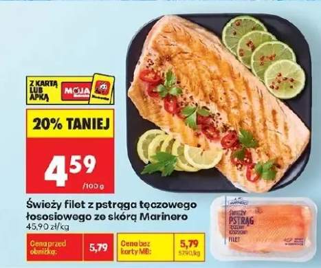 Świeży filet z pstrąga tęczowego łososiowego ze skórą Marinero