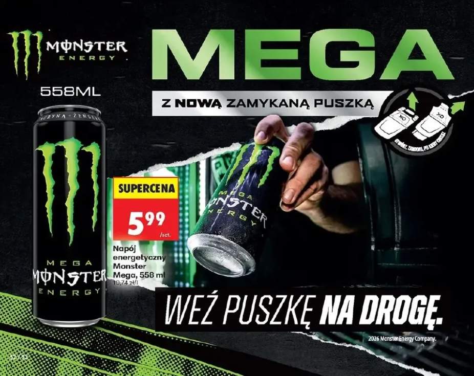 Napój energetyczny Monster Mega z nową zamykaną puszką